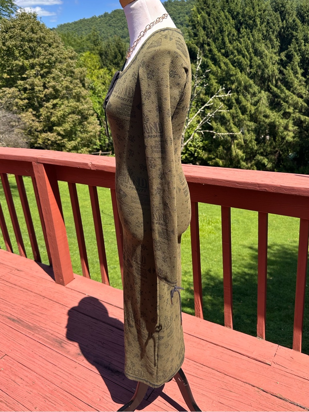 Vintage Betsey Johnson Runway Bee Brand Olive Thermal Long Sleeve Midi Dress - Picture 4 of 10